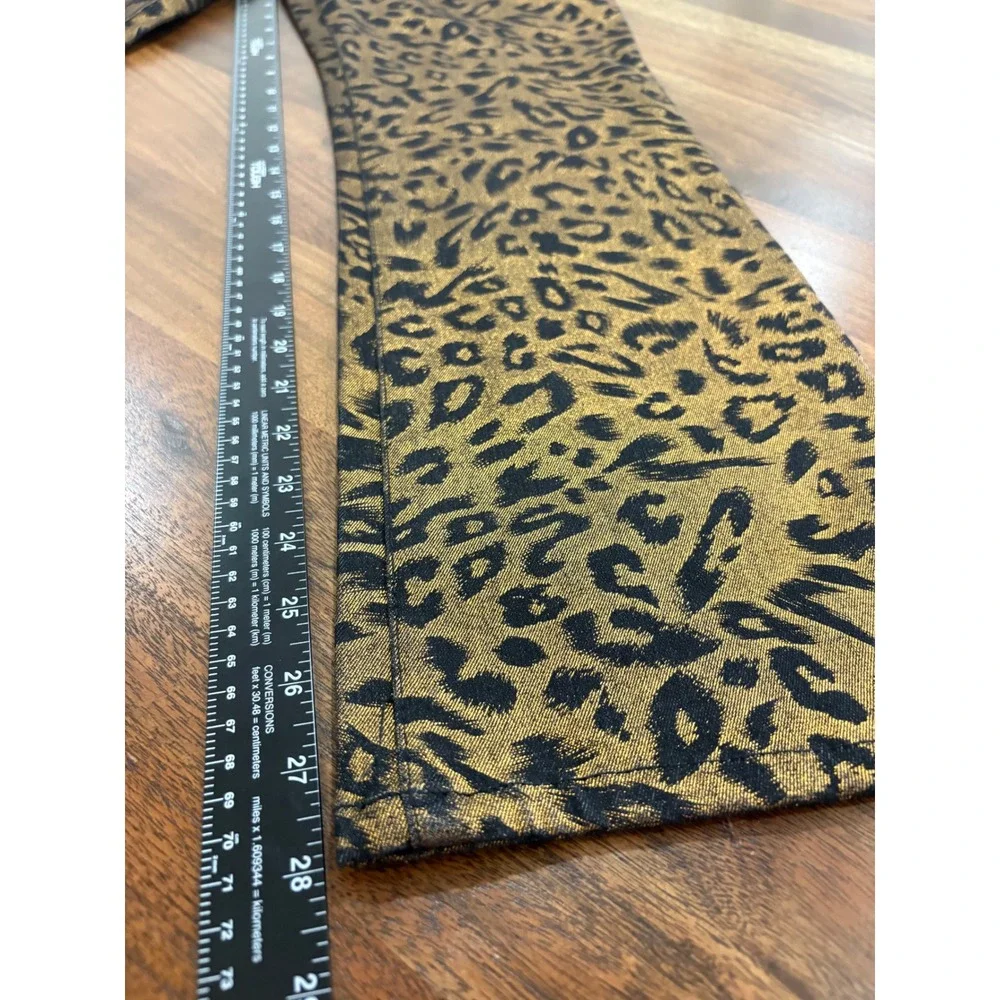 NEW Y2K Vintage Metallic Gold Cheetah Mid Rise Bootcut Jeans Size 10P Statement